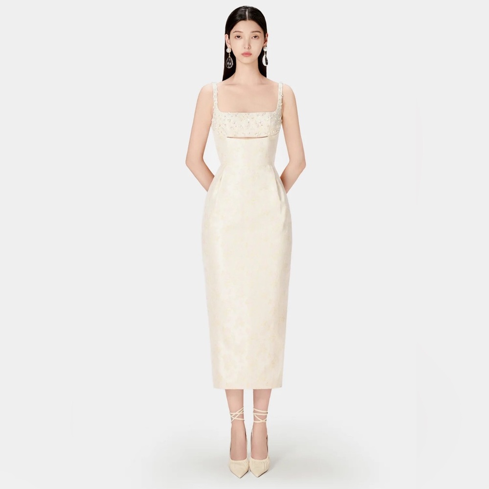 NWT Montsand Beaded Brocade Pencil Dress